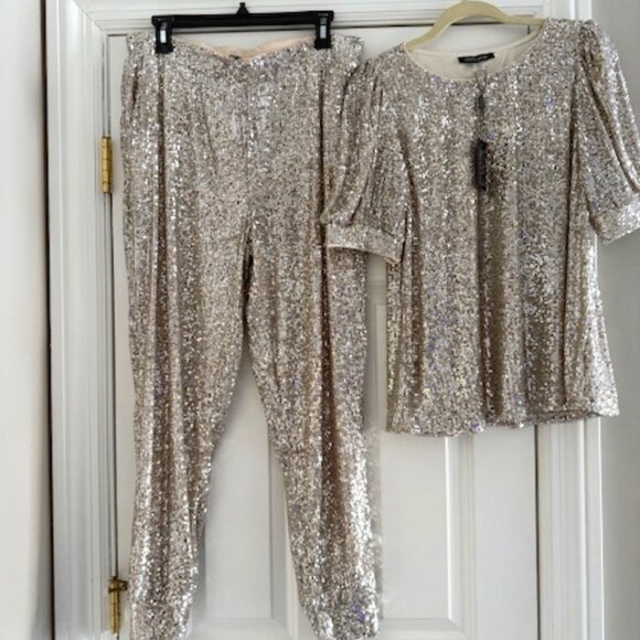 Sequin Joggers and Matching Sequin Short Sleeve Top - Picture 1 of 6